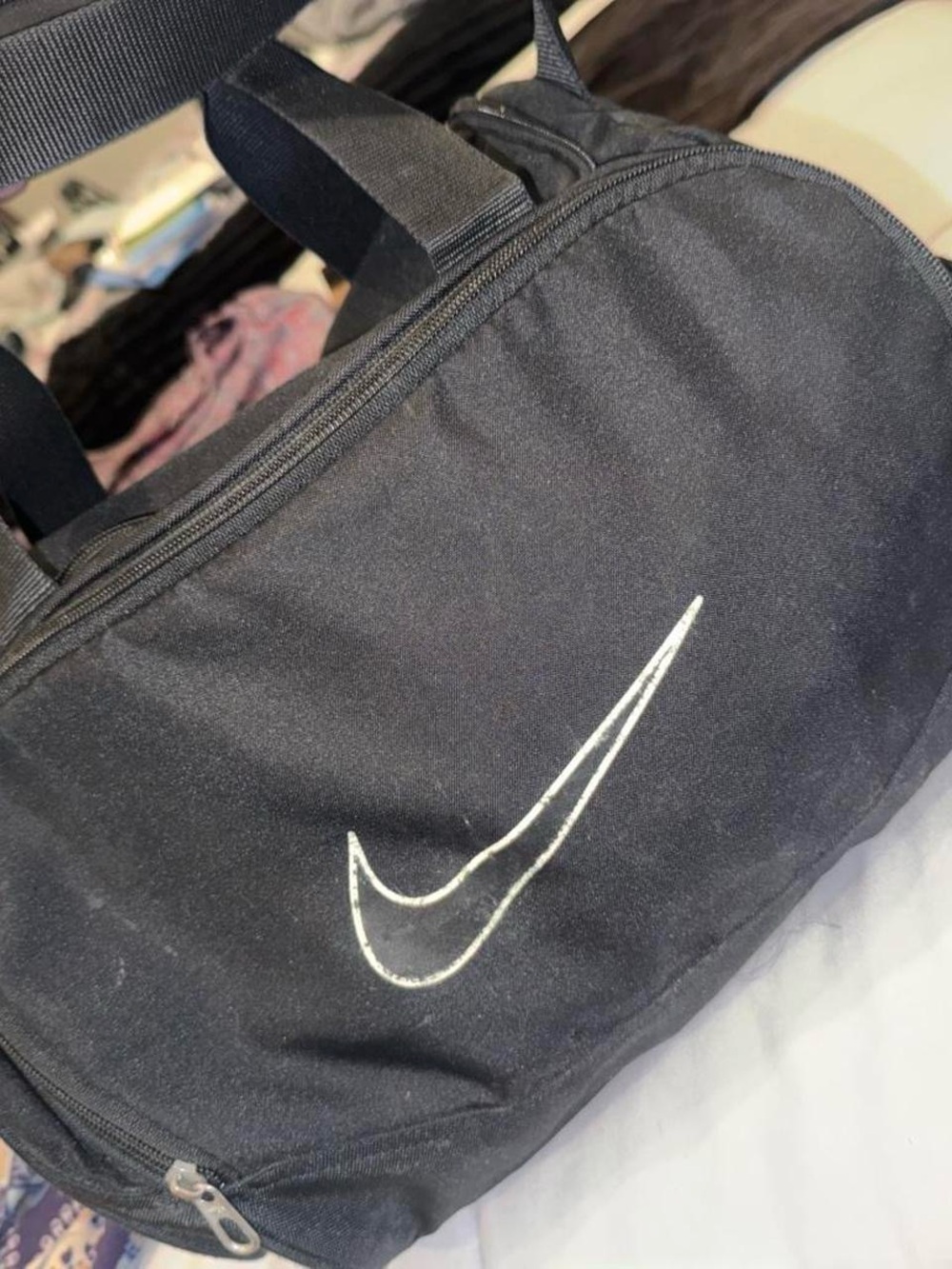 Nike Black Duffel Bag with White Swoosh